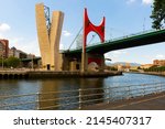 Small photo of Modern bridge of La Salve crossing nervion river at Bilbao, Spain