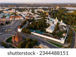 Small photo of Bird's eye view of Yaroslavl in evening. Transfiguration of the Saviour Monastery can be seen from above.