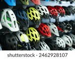 Variety of bicycle helmets in...
