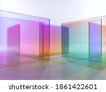 3d render, abstract geometric background, translucent glass with colorful gradient, simple square shapes