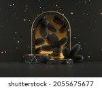 3d Render  Abstract Black Gold...