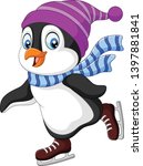 Cartoon Penguin Ice Skating...
