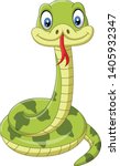 Cute Green Snake Cartoon On...