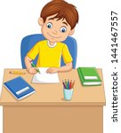 cartoon little boy studying on... | Shutterstock .eps vector #1441467557
