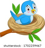 Cartoon Blue Bird Sitting In A...