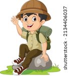 Cartoon Boy Scout Sit On The...