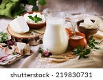 rustic dairy products still life with birch and clover