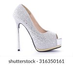 Rhinestone high heel stiletto shoe on white background. 