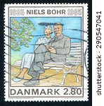 Small photo of DENMARK - CIRCA 1985: stamp printed by Denmark, shows Niels Bohr Physicist, circa 1985