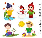 boy and the four seasons  ... | Shutterstock .eps vector #389232544