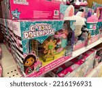 Small photo of Plymouth, Minnesota - October 14, 2022: DreamWorks Gabbys Dollhouse toys on display for sale at a Target store, shallow depth of field