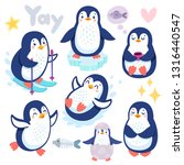 cute penguins skiing  having... | Shutterstock .eps vector #1316440547