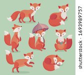 fox set hand drawn style. cute... | Shutterstock .eps vector #1693989757