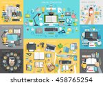 online education set. mobile... | Shutterstock .eps vector #458765254