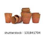 Old Clay Flower Pots Isolated...