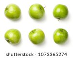 Green apples isolated on white background. Granny smith apples. Top view