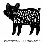 black pig silhouette with white ... | Shutterstock .eps vector #1175025244
