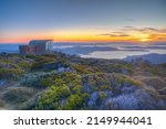 Small photo of Sunrise view of Pinnacle shelter at Mount Wellington in Hobart, Australia