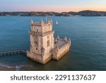 Small photo of Sunset view of Torre de Belem in Lisbon, Portugal.