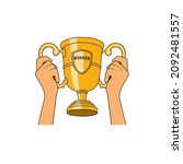 hands with winner's golden bowl | Shutterstock . vector #2092481557