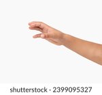 Close up of a child hand with gesture of catching against a white background