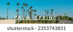Small photo of Palm Springs city name sign panoramic, California