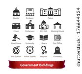Government Buildings Icon Set. For Use With Maps and Internet Services Interfaces.