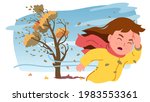 autumn strong wind storm. girl... | Shutterstock .eps vector #1983553361