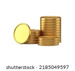 Golden metallic coin stack abundance richness banking investment financial independence realistic 3d icon vector illustration. Pile currency premium treasure business wage earnings salary lottery win