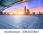 Small photo of City square and skyline with modern buildings in Shenzhen at sunset, Guangdong Province, China.