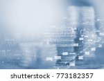 double exposure row of coins... | Shutterstock . vector #773182357