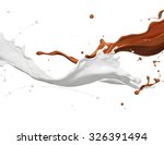 chocolate and milk splashing against white background