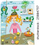 girl painting easter eggs. to... | Shutterstock .eps vector #25884757