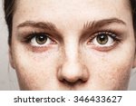 Eyes woman Young beautiful freckles woman face portrait with healthy skin
