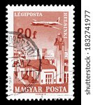 Small photo of Hungary - circa 1967 : Cancelled postage stamp printed by Hungary, that shows Airplane over Helsinki, circa 1967.