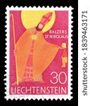 Small photo of LIECHTENSTEIN - CIRCA 1967 : Cancelled postage stamp printed by Liechtenstein, that shows Saint Nikolaus, circa 1967.