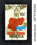 Small photo of Nigeria - circa 1975 : Cancelled postage stamp printed by Nigeria, that promotes Inauguration of telex network, circa 1975.