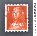 Small photo of Spain - circa 1961 : Cancelled postage stamp printed by Spain, that shows portrait of Vazquez de Mella, circa 1961.