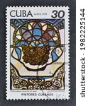 Small photo of Cuba - circa 1978 : Cancelled postage stamp printed by Cuba, that shows painting Still life in blue, by Amalia Pelaez del Casal, circa 1978.