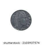 Small photo of 20 Centesimi coin made by Italy in 1941, that shows Fasces - plurale tantum, a bound bundle of wooden rods with an axe in front of head Italian Woman "Libertine" above