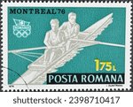Small photo of Romania - circa 1976 : Cancelled postage stamp printed by Romania, that shows Men's coxless double, Summer Olympic Games 1976 - Montreal, circa 1976.