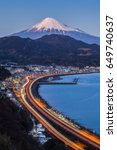 Small photo of Winter Mt. Fuji with Long exposure of Tomei expressway at Suruga Bay , Shimizu Town , Shizuoka prefecture.