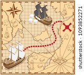 pirate map with the route to... | Shutterstock . vector #1093852271