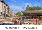 Small photo of Zurich, Switzerland - 16 July, 2015: road works on the Bellevue square. Bellevue square is one of nodal points of the road and public transportation in Zurich.