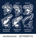 Set Of Fish Emblems Vintage...