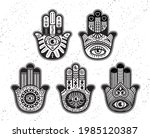  hamsa set vector. henna mehndi ... | Shutterstock .eps vector #1985120387