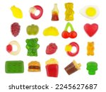 Small photo of Collection of isolated different fruit jelly candies. Gummy candies collection.