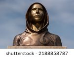Small photo of Budapest, Hungary -August 7, .2022: Portrait of the statue of Satoshi Nakamoto founder of Bitcoin and Blockchain technology in; created by Reka Gergely and Tamas Gilly. August 7, .2022 in Budapest