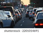 Vehicles line up in peak hour traffic on Moorhouse Avenue in Christchurch, New Zealand.