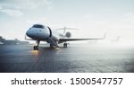Business private jet airplane parked at outside and waiting vip persons. Luxury tourism and business travel transportation concept. 3d rendering